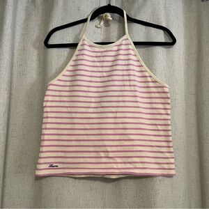 Lauren Ralph Lauren Vintage Y2K Butter Yellow Striped Halter Top